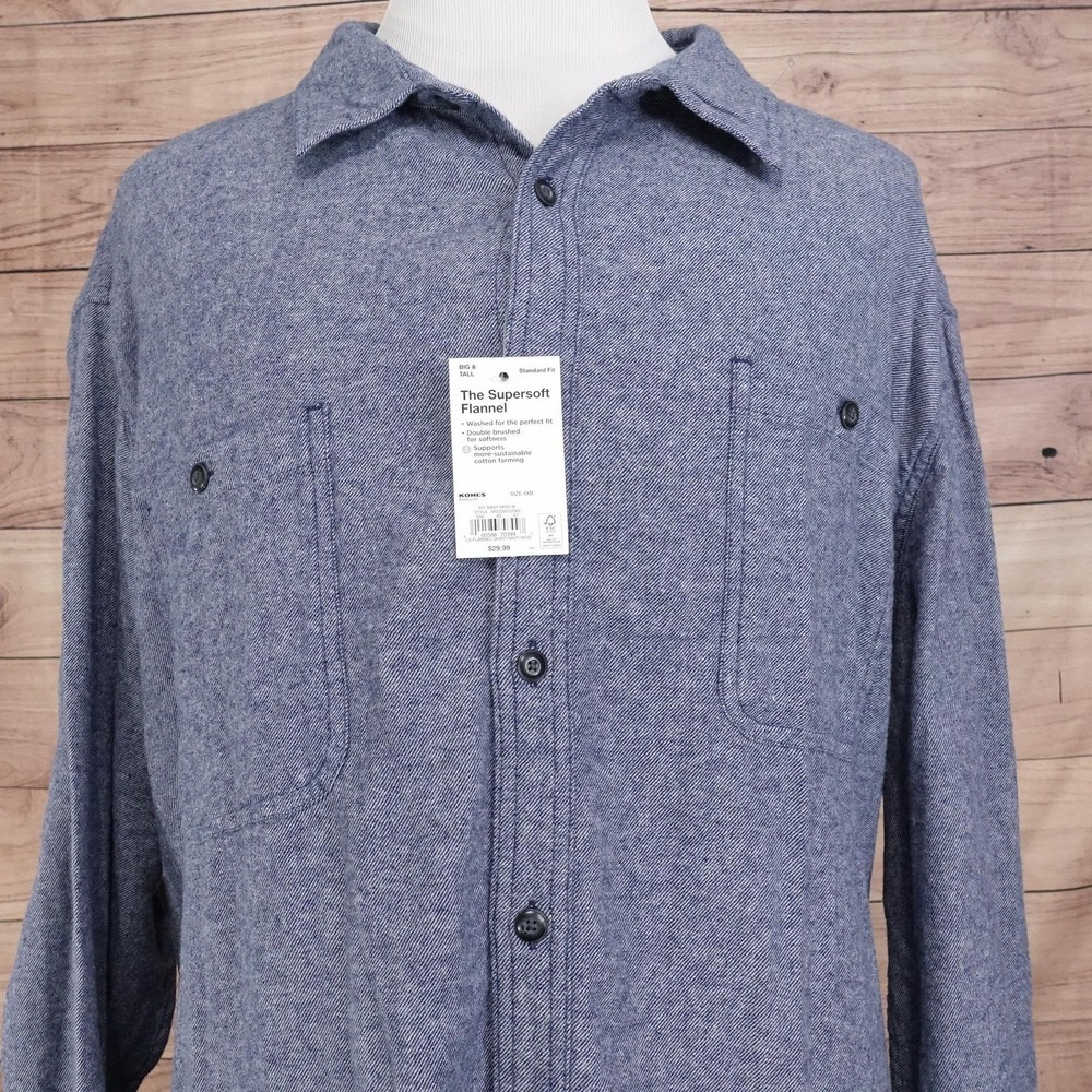 New! Sonoma Goods For Life Shirt Mens Big 4XB Blue Flannel Long Sleeve Button-Up